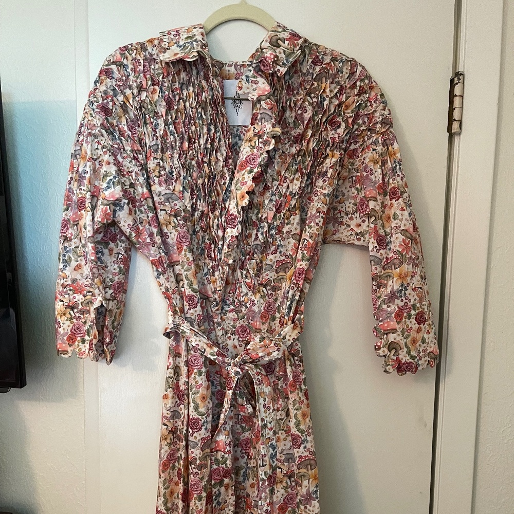 Horror Vacui floral mushroom midi dress NWOT